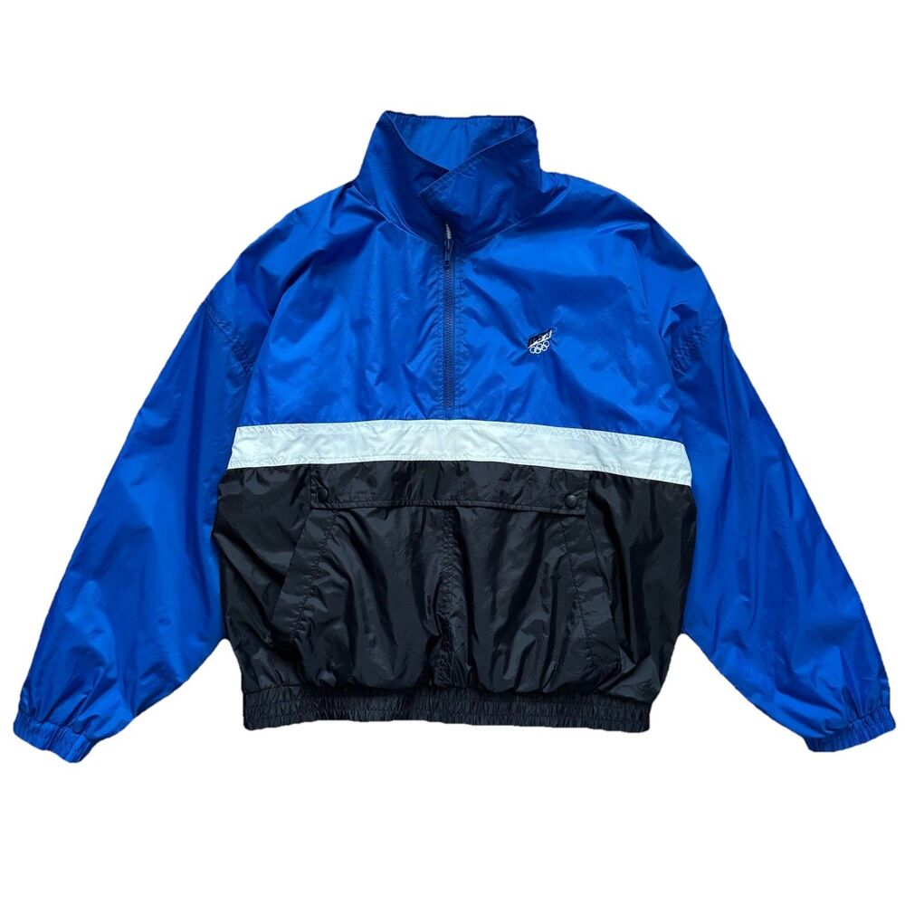 Vintage 90s USA Olympics Men's L Lined Quarter Zip Windbreaker Track Jacket Blue